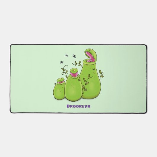 Funny green carnivorous pitcher planten cartoon bureaumat (Voorkant)