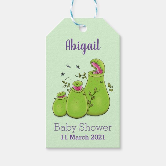 Funny green carnivorous pitcher planten cartoon cadeaulabel (Voorkant)