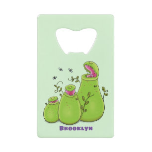 Funny green carnivorous pitcher planten cartoon creditkaart flessenopener