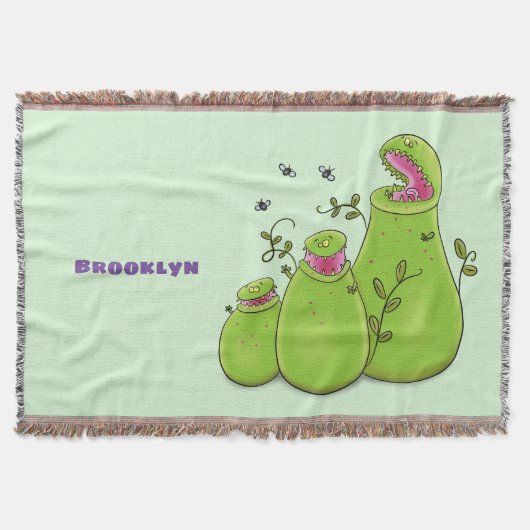 Funny green carnivorous pitcher planten cartoon deken (Voorkant)