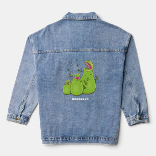 Funny green carnivorous pitcher planten cartoon denim jacket
