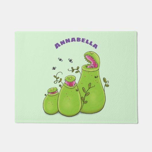 Funny green carnivorous pitcher planten cartoon deurmat (Voorkant)