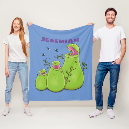 Funny green carnivorous pitcher planten cartoon fleece deken (In situ)