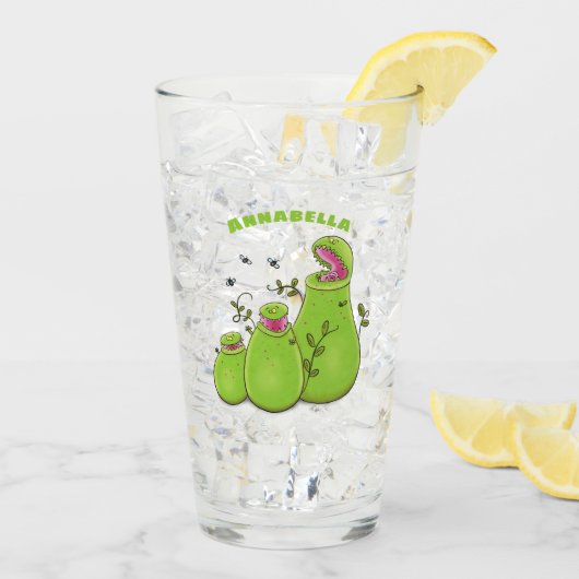 Funny green carnivorous pitcher planten cartoon glas (Achterkant ijs)