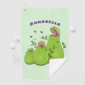 Funny green carnivorous pitcher planten cartoon golfhanddoek (Insitu)