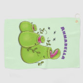 Funny green carnivorous pitcher planten cartoon golfhanddoek (Horizontaal)
