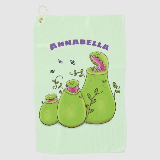 Funny green carnivorous pitcher planten cartoon golfhanddoek (Voorkant)