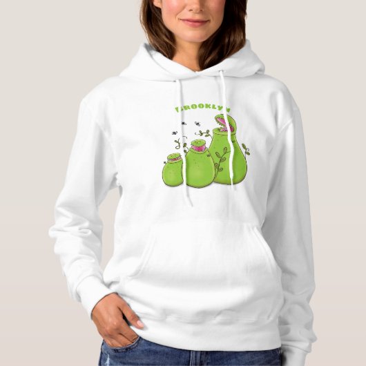 Funny green carnivorous pitcher planten cartoon hoodie (Voorkant)