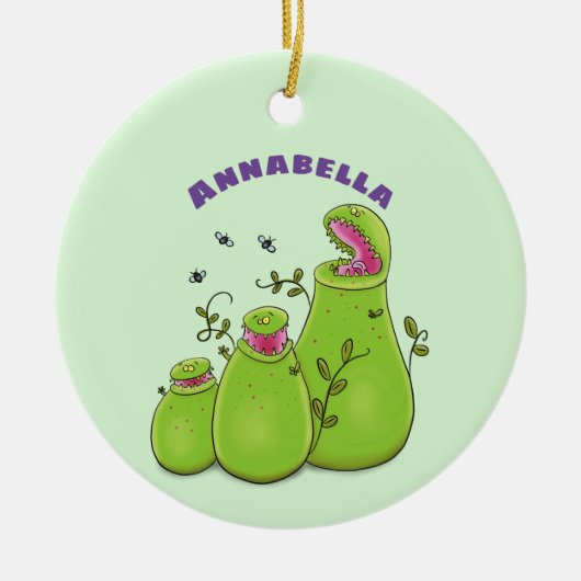 Funny green carnivorous pitcher planten cartoon keramisch ornament (Voorkant)