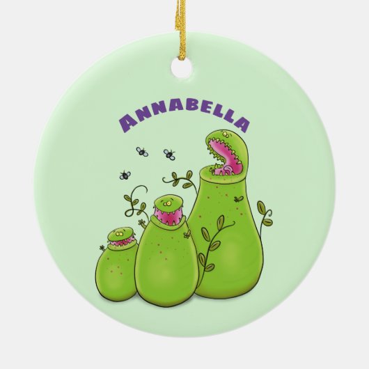 Funny green carnivorous pitcher planten cartoon keramisch ornament (Achterkant)