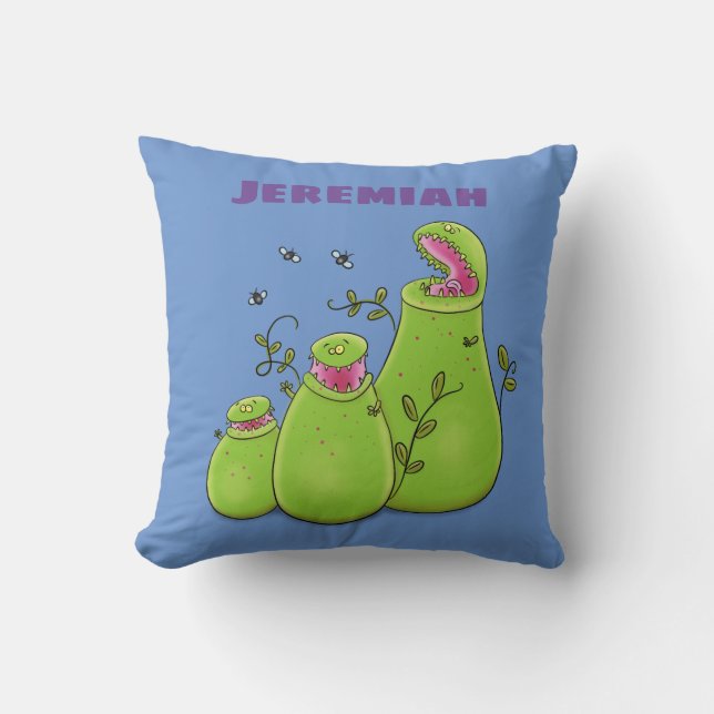 Funny green carnivorous pitcher planten cartoon kussen (Voorkant)