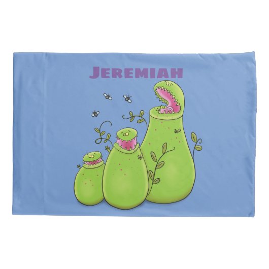 Funny green carnivorous pitcher planten cartoon kussensloop (Achterkant)