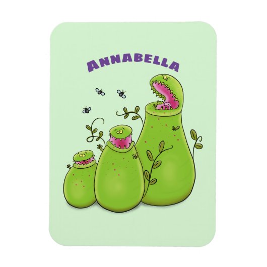 Funny green carnivorous pitcher planten cartoon magneet (Verticaal)