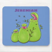 Funny green carnivorous pitcher planten cartoon muismat (Voorkant)