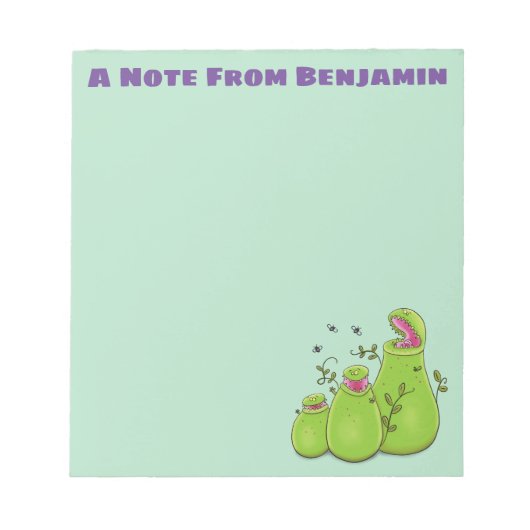 Funny green carnivorous pitcher planten cartoon notitieblok (Voorkant)