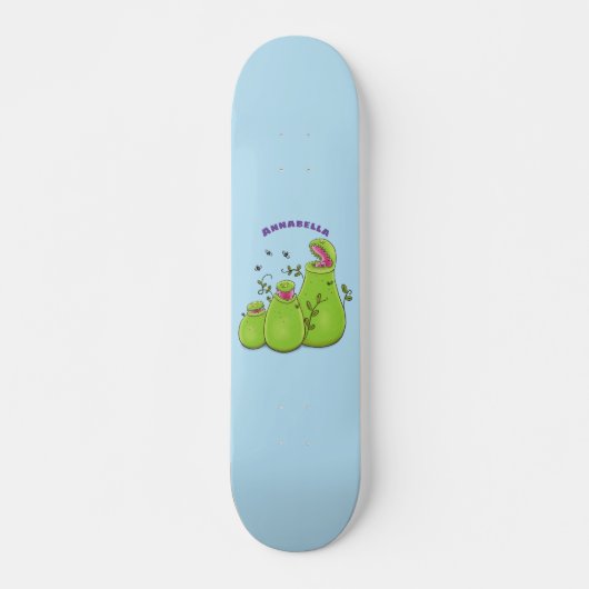 Funny green carnivorous pitcher planten cartoon persoonlijk skateboard (Voorkant)