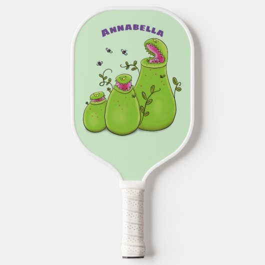 Funny green carnivorous pitcher planten cartoon pickleball paddle (Voorkant)