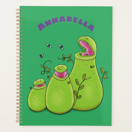 Funny green carnivorous pitcher planten cartoon planner (Voorkant)
