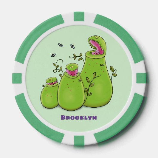 Funny green carnivorous pitcher planten cartoon poker chips (Voorkant)