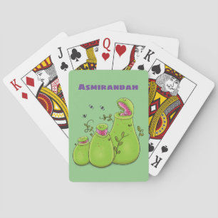 Funny green carnivorous pitcher planten cartoon pokerkaarten