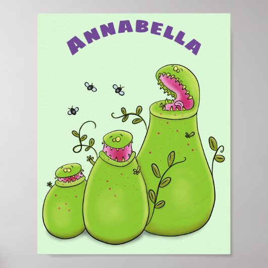 Funny green carnivorous pitcher planten cartoon poster (Voorkant)