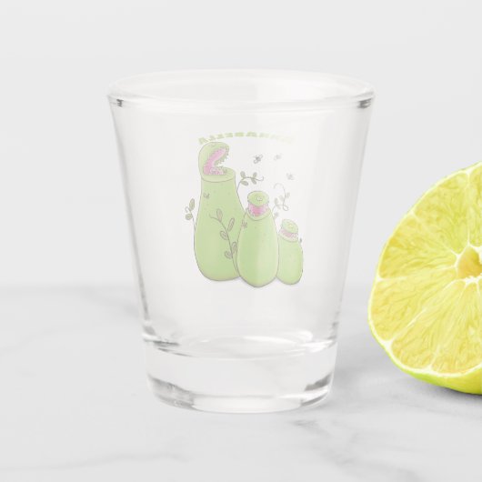 Funny green carnivorous pitcher planten cartoon shot glas (Achterkant)