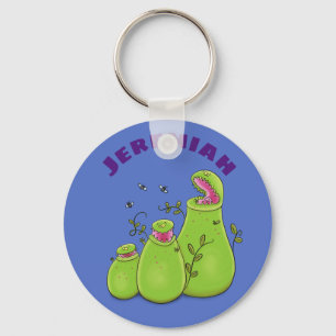 Funny green carnivorous pitcher planten cartoon sleutelhanger