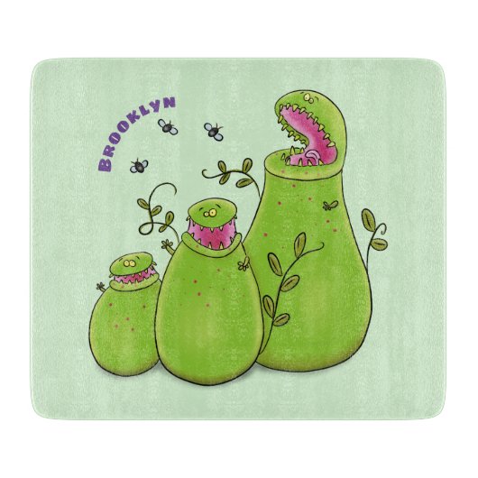Funny green carnivorous pitcher planten cartoon snijplank (Voorkant)
