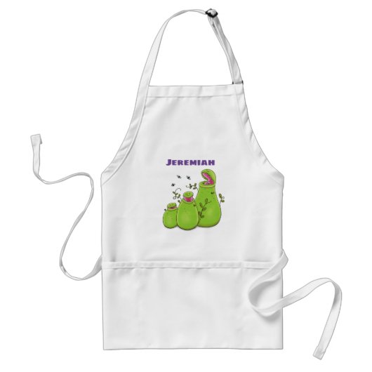 Funny green carnivorous pitcher planten cartoon standaard schort (Voorkant)