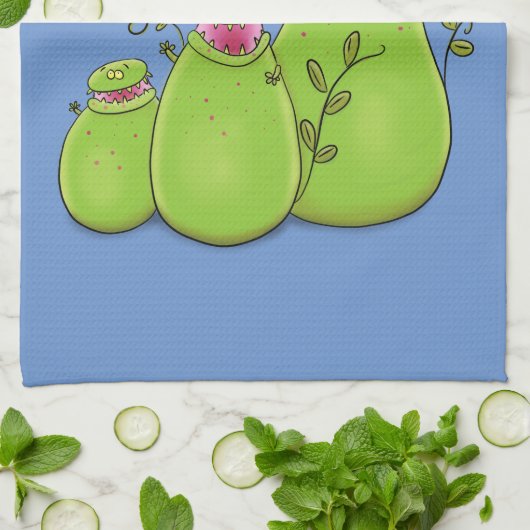 Funny green carnivorous pitcher planten cartoon theedoek (Gevouwen)