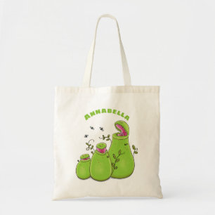Funny green carnivorous pitcher planten cartoon tote bag