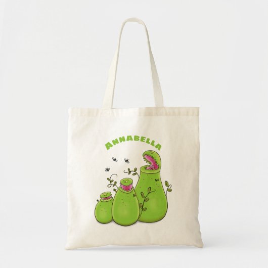 Funny green carnivorous pitcher planten cartoon tote bag (Voorkant)