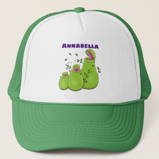 Funny green carnivorous pitcher planten cartoon trucker pet (Voorkant)