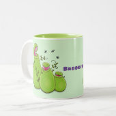 Funny green carnivorous pitcher planten cartoon tweekleurige koffiemok (Voorkant links)
