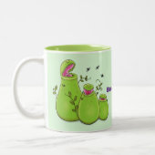 Funny green carnivorous pitcher planten cartoon tweekleurige koffiemok (Links)