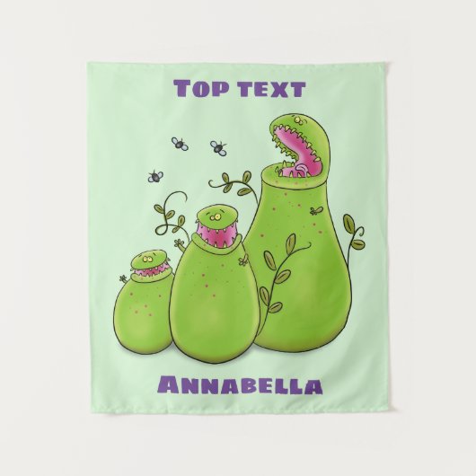 Funny green carnivorous pitcher planten cartoon wandkleed (Voorkant)
