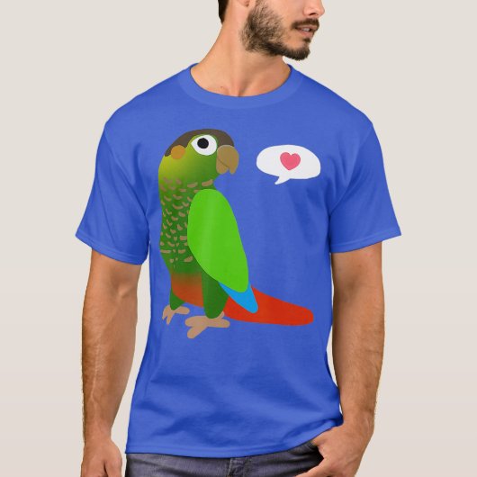 Funny Green Cheek Conure met Heart Shirt Parrot (Voorkant)