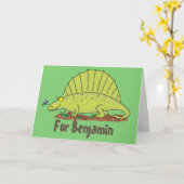 Funny green dimetrodon cartoon dinosaur kaart (Gele Bloem)