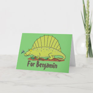 Funny green dimetrodon cartoon dinosaur kaart