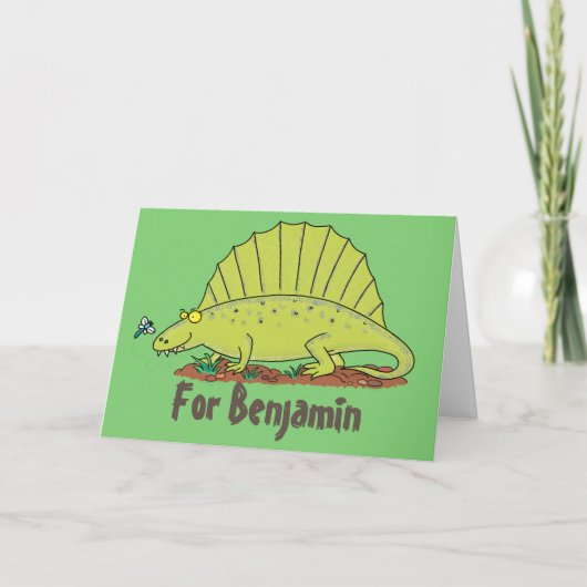 Funny green dimetrodon cartoon dinosaur kaart (Voorkant)