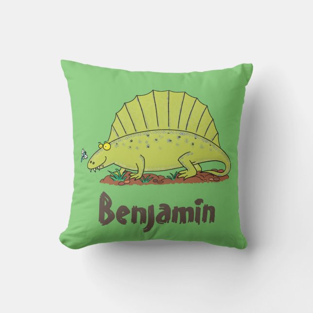 Funny green dimetrodon cartoon dinosaur kussen (Voorkant)