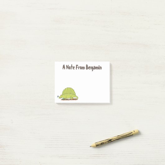 Funny green dimetrodon cartoon dinosaur post-it® notes (Op bureau)