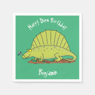 Funny green dimetrodon cartoon dinosaur servet