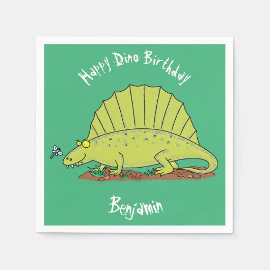 Funny green dimetrodon cartoon dinosaur servet (Voorkant)