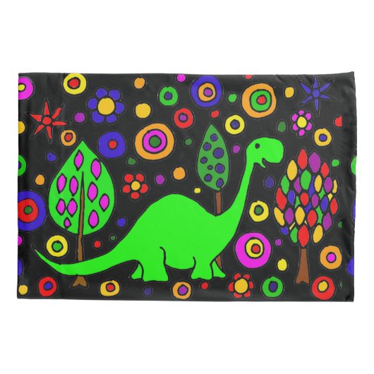 Funny Green Dinosaur Abstracte Pillowcase Kussensloop (Achterkant)