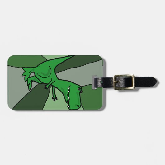 Funny Green Dinosaur Art Bagagelabel (Voorkant horizontaal)
