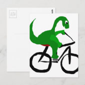 Funny Green Dinosaur Riding Bicycle Briefkaart (Voorkant / Achterkant)