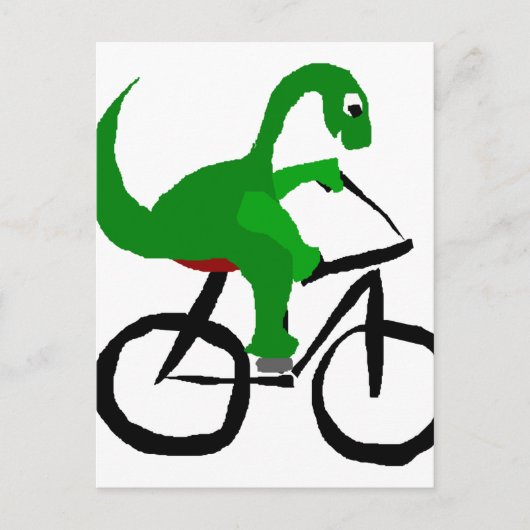 Funny Green Dinosaur Riding Bicycle Briefkaart (Voorkant)