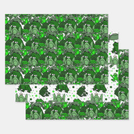 Funny Green Frog Cartoon Gift Wrap Set Inpakpapier Vel