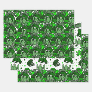 Funny Green Frog Cartoon Gift Wrap Set Inpakpapier Vel